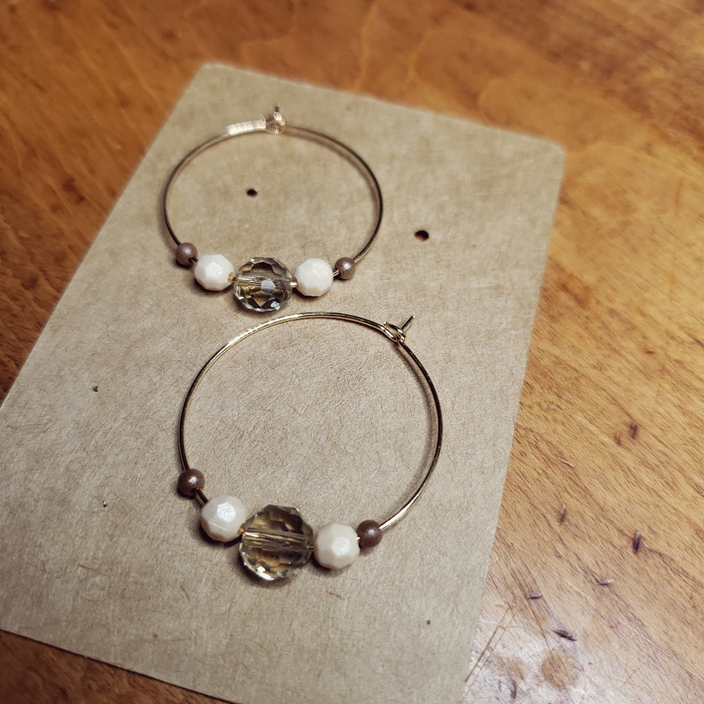 Rose Gold Beaded Crystal Hoop Earrings